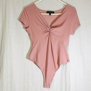Super Soft Faux Tie Pink Derek Heart Bodysuit